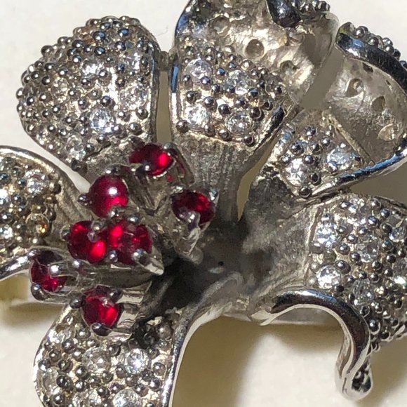 OVERSIZED TIGER LILY FLOWER RHODIUM PLATED RING - Picture 2 of 16